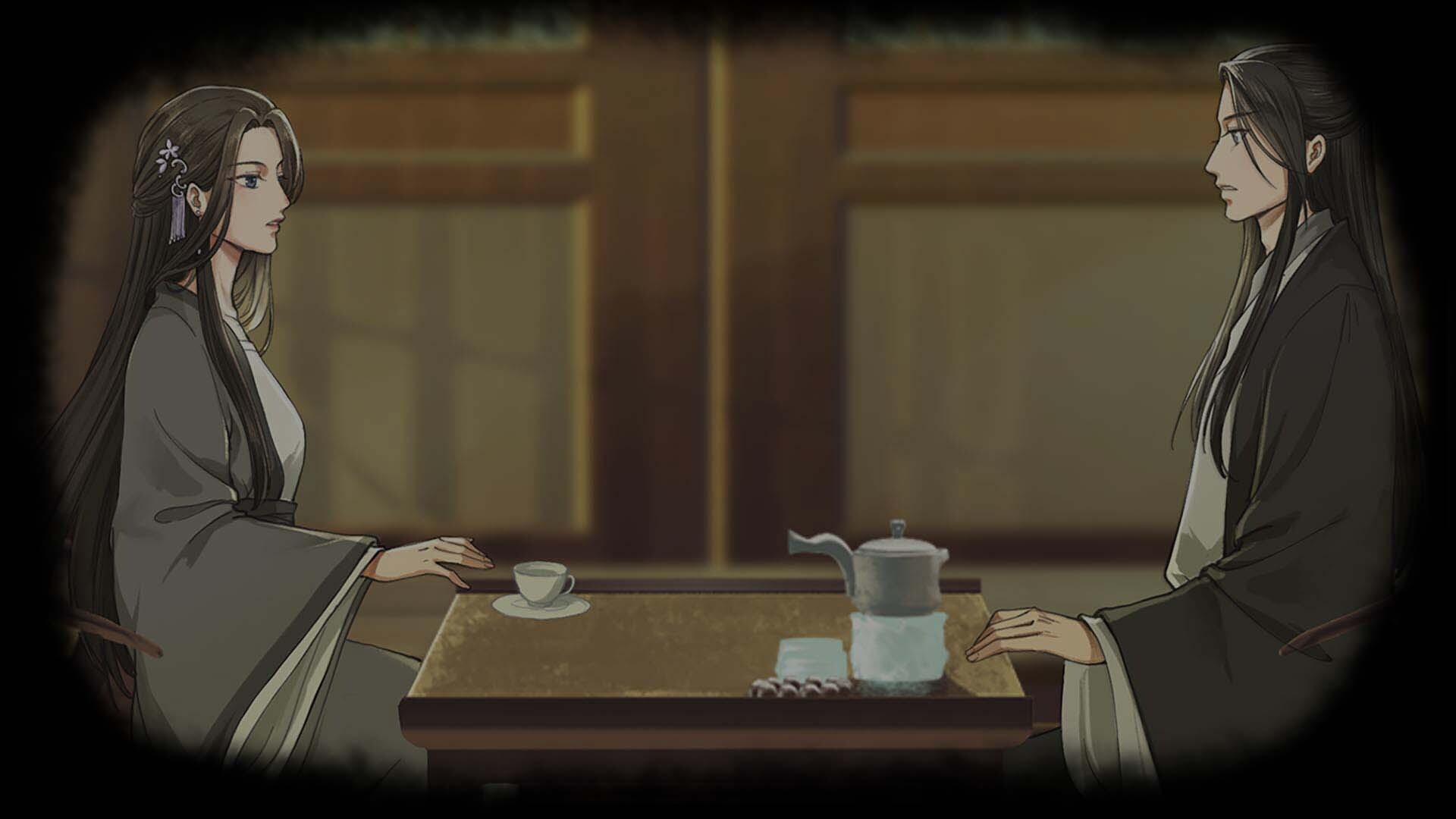 对坐饮茶