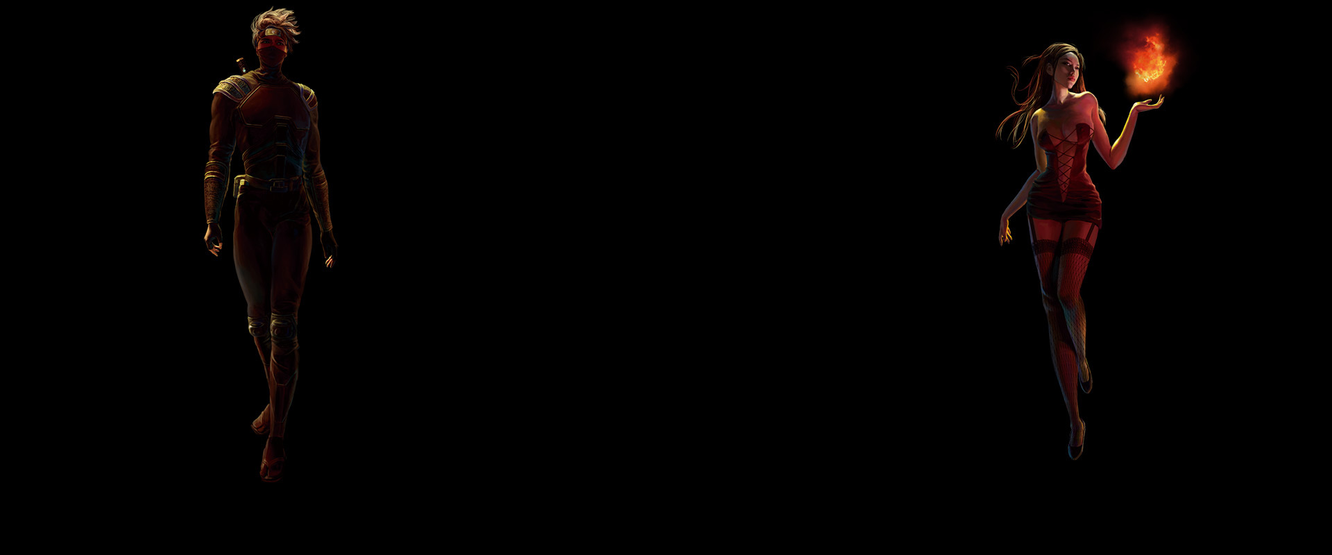 Ninja and fire girl background